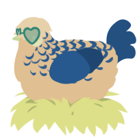 A beige and ultramarine chicken with a half-lace pattern
