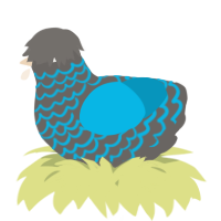 A grey and cerulean chicken with a lace pattern