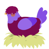 A wine and blurple chicken with a head pattern