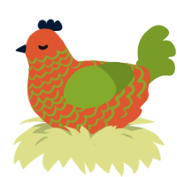 Persimmon, a vermilion and chartreuse chicken with a lace pattern