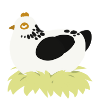 A white and black chicken with a neck-speckle pattern
