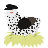 A black and mist chicken with a speckle pattern