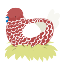 A red and white chicken with a lace pattern