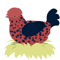 A red and tumblr chicken with a speckle pattern