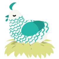A white and turquoise chicken with a lace pattern