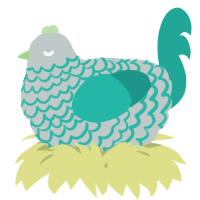 A silver and turquoise chicken with a lace pattern