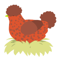 A vermilion and russet chicken with a speckle pattern