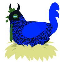 A black and ultramarine chicken with a double-lace pattern