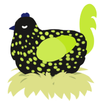 A sable and lime chicken with a speckle pattern