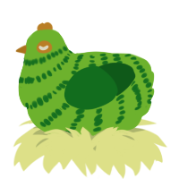 A grass and leaf chicken with a bar pattern
