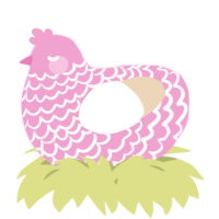 A pink and cream chicken with a lace pattern