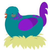 Sullivan, a teal and violet chicken with a neck-speckle pattern