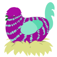 A plum and mint chicken with a bar pattern