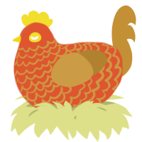 A vermilion and gold chicken with a lace pattern
