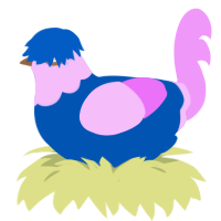 meow meow, a ultramarine and lavender chicken with a head pattern