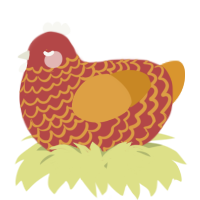 A red and orange chicken with a lace pattern