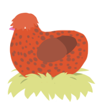 A vermilion and russet chicken with a speckle pattern