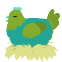 A turquoise and chartreuse chicken with a head pattern