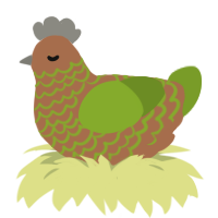 A brown and chartreuse chicken with a lace pattern