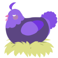 A overcast and blurple chicken with a head pattern