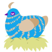 A sky and beige chicken with a bar pattern
