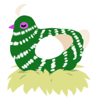 A leaf and cream chicken with a bar pattern