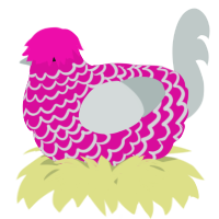 A fuchsia and silver chicken with a lace pattern