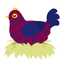 spider, a maroon and navy chicken with a bar pattern