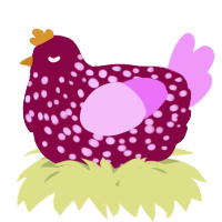 A maroon and lavender chicken with a speckle pattern