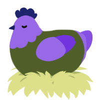 A olive and blurple chicken with a head pattern