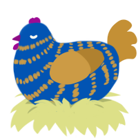 A ultramarine and gold chicken with a bar pattern