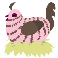 A rose and bark chicken with a bar pattern