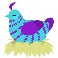 A aqua and violet chicken with a bar pattern