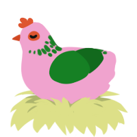 Tulipán, a pink and leaf chicken with a neck-speckle pattern