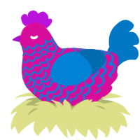 A fuchsia and sapphire chicken with a lace pattern