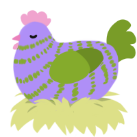 A lilac and chartreuse chicken with a bar pattern