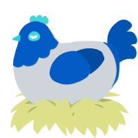 A mist and ultramarine chicken with a head pattern