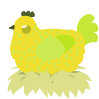 A yellow and lime chicken with a speckle pattern