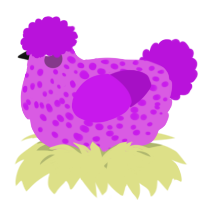 A orchid and amethyst chicken with a speckle pattern