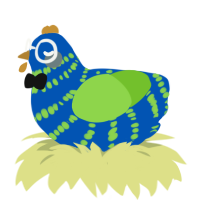 Bluegrass, a ultramarine and grass chicken with a bar pattern