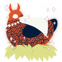 A vermilion and tumblr chicken with a double-lace pattern