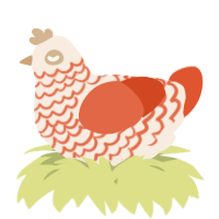 A cream and vermilion chicken with a lace pattern