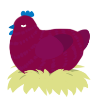 A maroon and wine chicken with a bar pattern