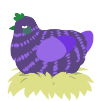 A overcast and blurple chicken with a bar pattern