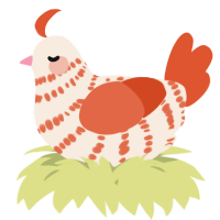 A cream and vermilion chicken with a bar pattern