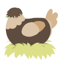 A bark and beige chicken with a head pattern