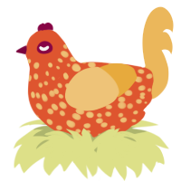 A vermilion and honey chicken with a speckle pattern
