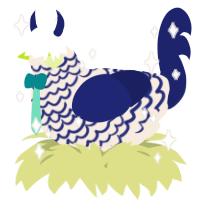 A cream and navy chicken with a lace pattern