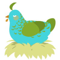 A aqua and chartreuse chicken with a half-lace pattern