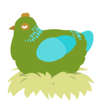 A chartreuse and aqua chicken with a neck-band pattern